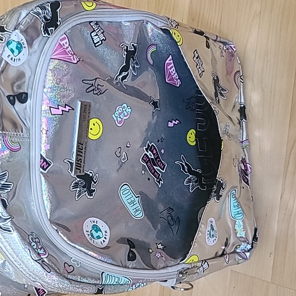 Justice Girls Backpack Bookbag Holo Sticker Silver 16"×12" - Picture 5 of 10